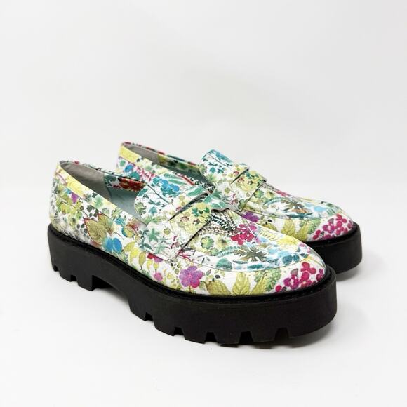 Franco Sarto Balin Lug Sole Chunky Loafers 6.5M Floral Slip On Cottagecore Artsy - Picture 1 of 12